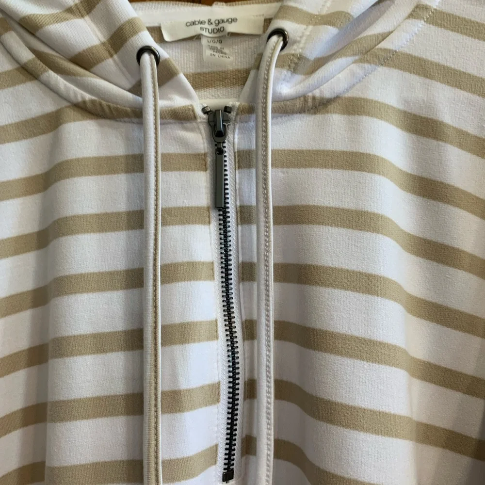 Cable & Gauge Tan and White Striped Hoodie - Picture 2 of 5